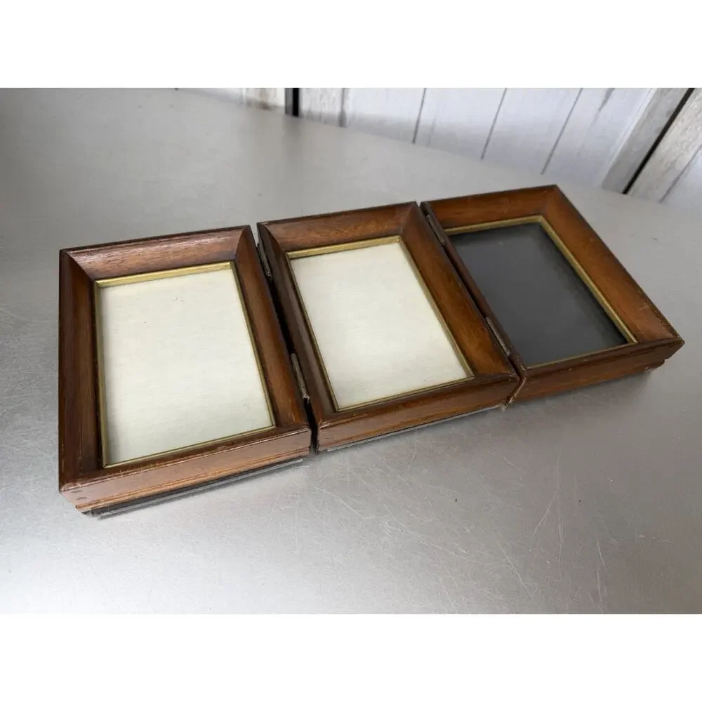 Vintage Wood Collage Trio 3 Picture Frame MCM Dark Brown 13in X 5.75in